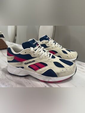 Reebok Navy White Pink Retro Running Sneakers